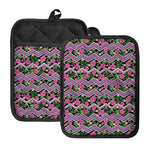 Tropical Hibiscus Flowers Aztec Print Pot Holders With Pocket