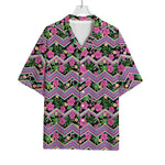 Tropical Hibiscus Flowers Aztec Print Rayon Hawaiian Shirt