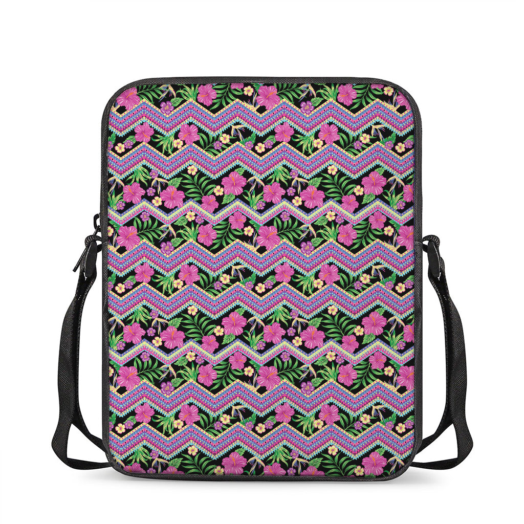 Tropical Hibiscus Flowers Aztec Print Rectangular Crossbody Bag