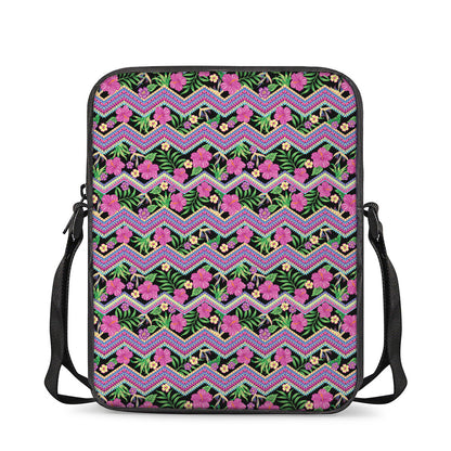 Tropical Hibiscus Flowers Aztec Print Rectangular Crossbody Bag