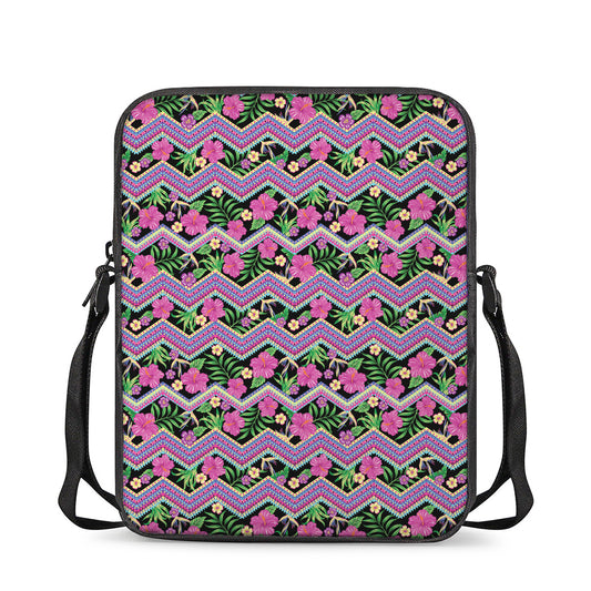 Tropical Hibiscus Flowers Aztec Print Rectangular Crossbody Bag