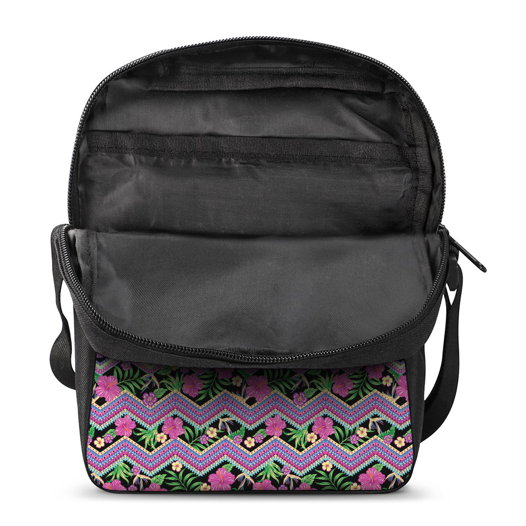 Tropical Hibiscus Flowers Aztec Print Rectangular Crossbody Bag
