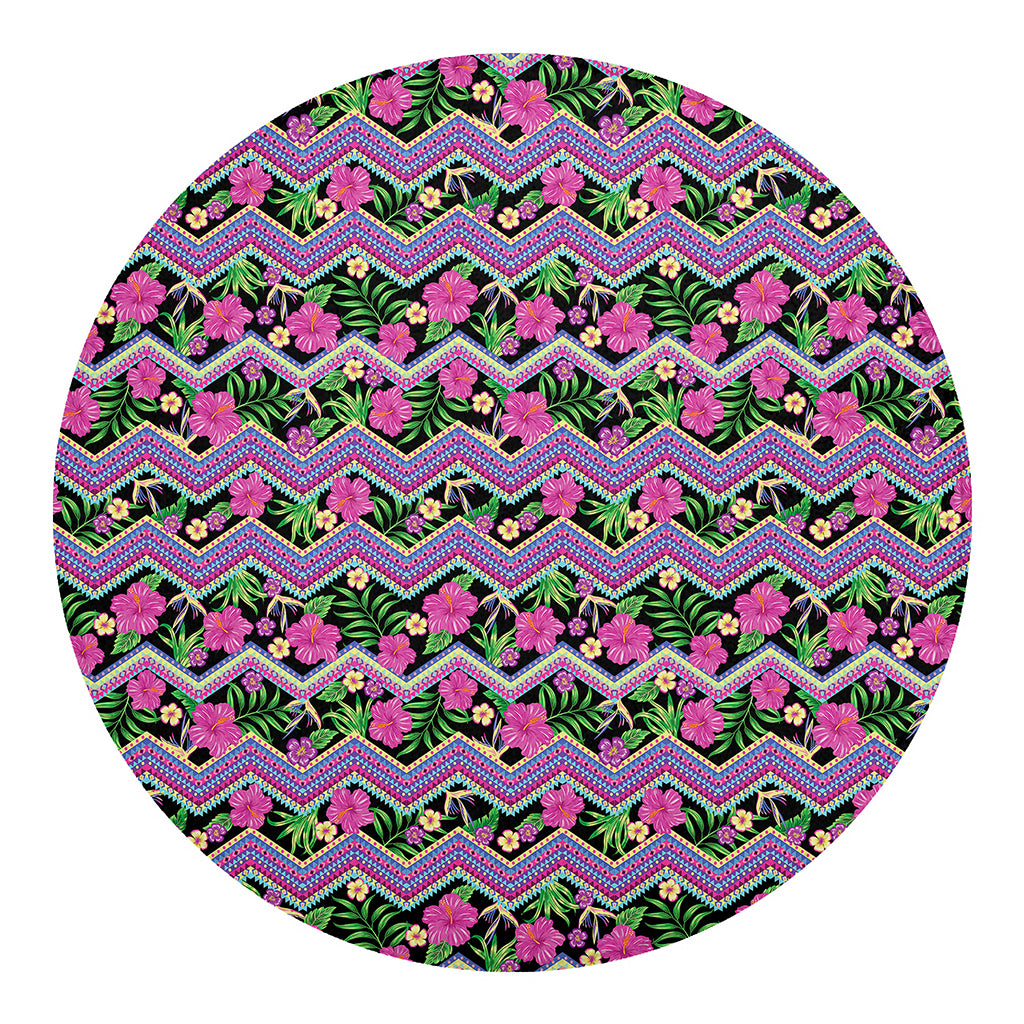 Tropical Hibiscus Flowers Aztec Print Round Blanket