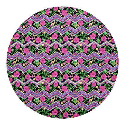 Tropical Hibiscus Flowers Aztec Print Round Blanket