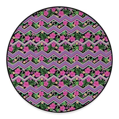 Tropical Hibiscus Flowers Aztec Print Round Floor Mat