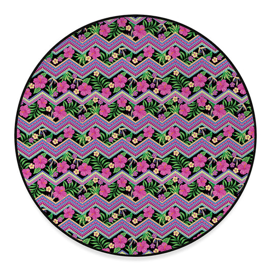 Tropical Hibiscus Flowers Aztec Print Round Floor Mat