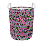 Tropical Hibiscus Flowers Aztec Print Round Laundry Basket