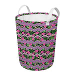 Tropical Hibiscus Flowers Aztec Print Round Laundry Basket