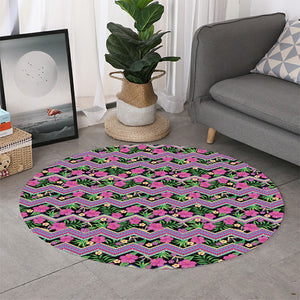 Tropical Hibiscus Flowers Aztec Print Round Rug