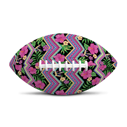 Tropical Hibiscus Flowers Aztec Print Rugby Ball