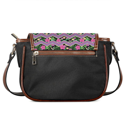Tropical Hibiscus Flowers Aztec Print Saddle Bag