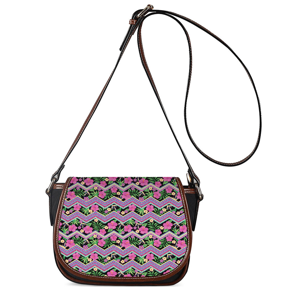 Tropical Hibiscus Flowers Aztec Print Saddle Bag