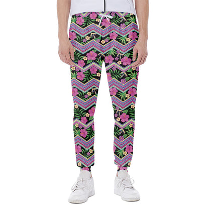 Tropical Hibiscus Flowers Aztec Print Scuba Joggers