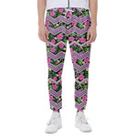 Tropical Hibiscus Flowers Aztec Print Scuba Joggers