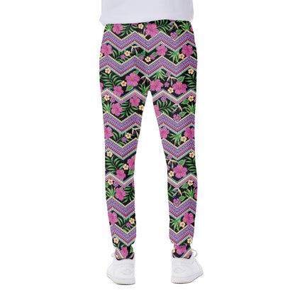 Tropical Hibiscus Flowers Aztec Print Scuba Joggers