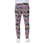 Tropical Hibiscus Flowers Aztec Print Scuba Joggers