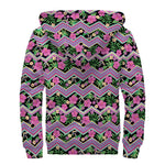 Tropical Hibiscus Flowers Aztec Print Sherpa Lined Zip Up Hoodie