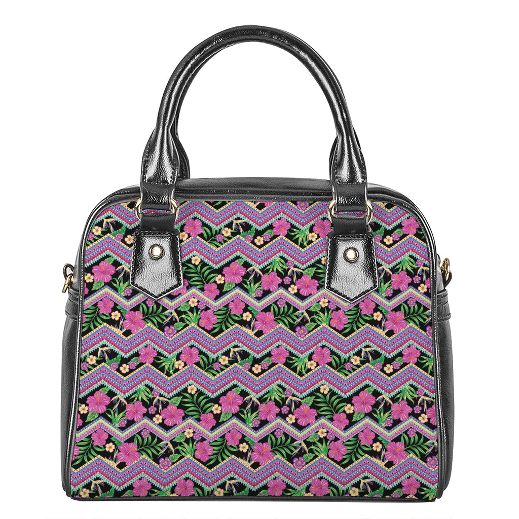 Tropical Hibiscus Flowers Aztec Print Shoulder Handbag