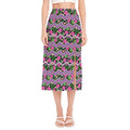 Tropical Hibiscus Flowers Aztec Print Side Slit Midi Skirt