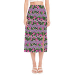 Tropical Hibiscus Flowers Aztec Print Side Slit Midi Skirt