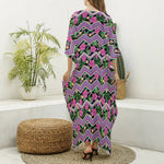 Tropical Hibiscus Flowers Aztec Print Silk V-Neck Kaftan Dress