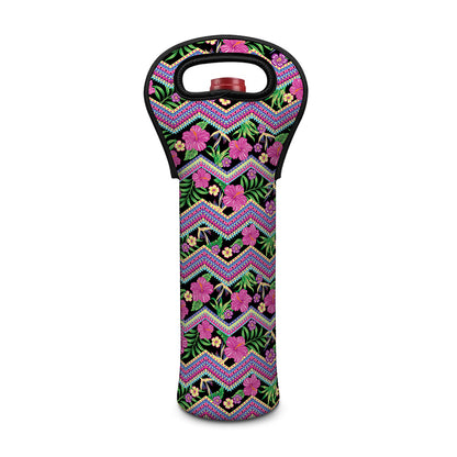 Tropical Hibiscus Flowers Aztec Print Single Neoprene Wine Tote