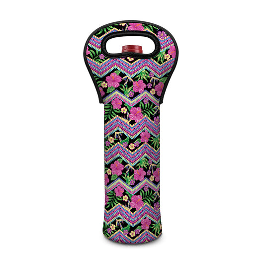 Tropical Hibiscus Flowers Aztec Print Single Neoprene Wine Tote