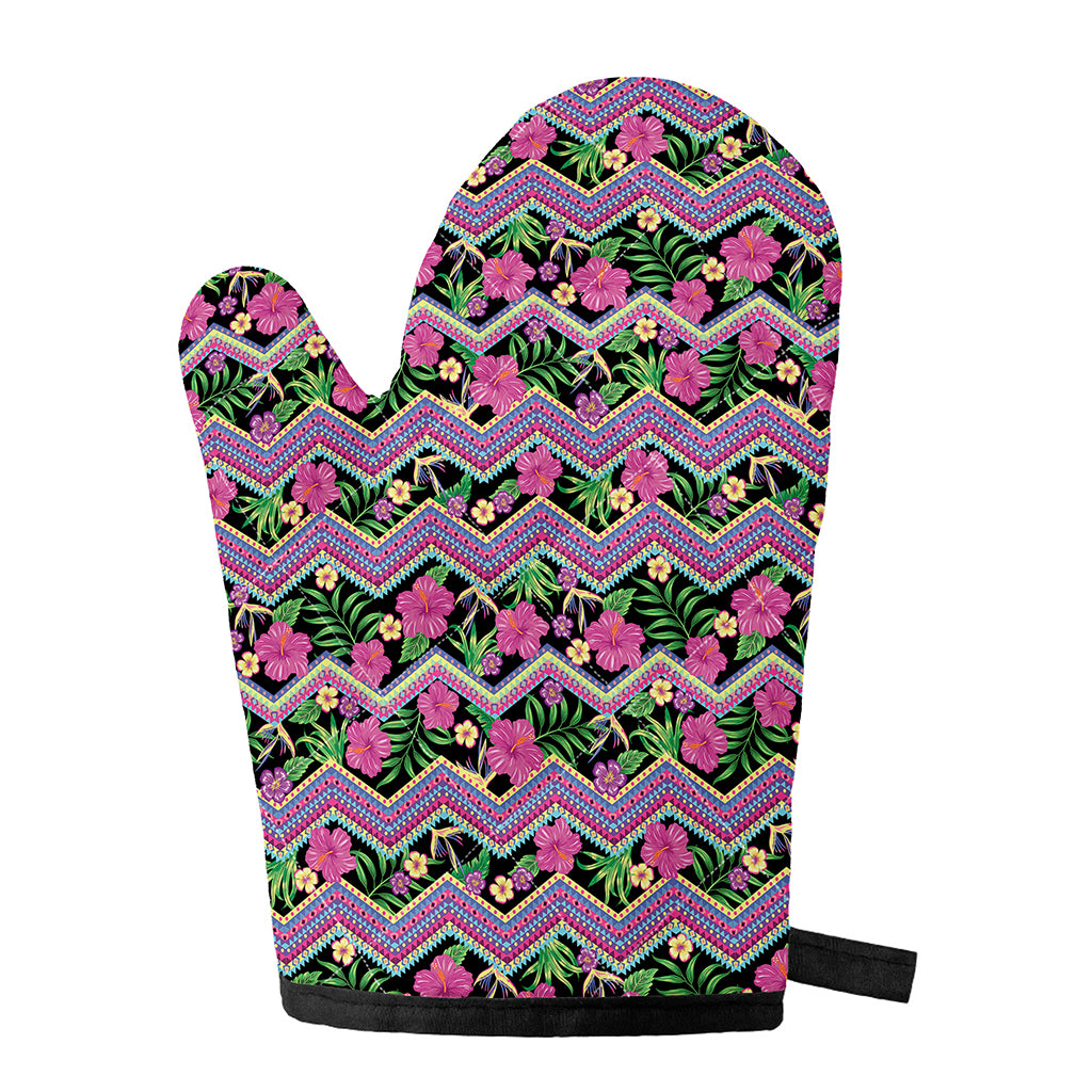 Tropical Hibiscus Flowers Aztec Print Single Oven Mitt