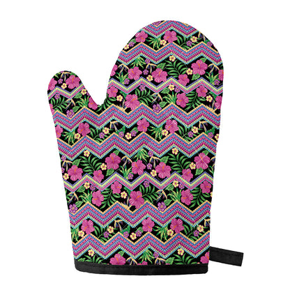 Tropical Hibiscus Flowers Aztec Print Single Oven Mitt
