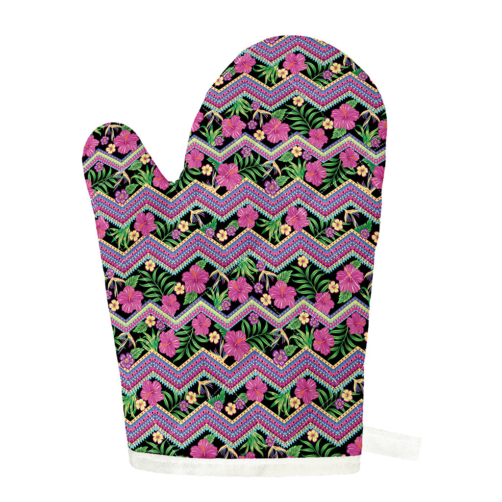 Tropical Hibiscus Flowers Aztec Print Single Oven Mitt