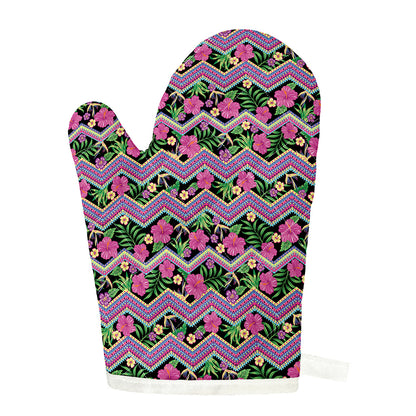 Tropical Hibiscus Flowers Aztec Print Single Oven Mitt