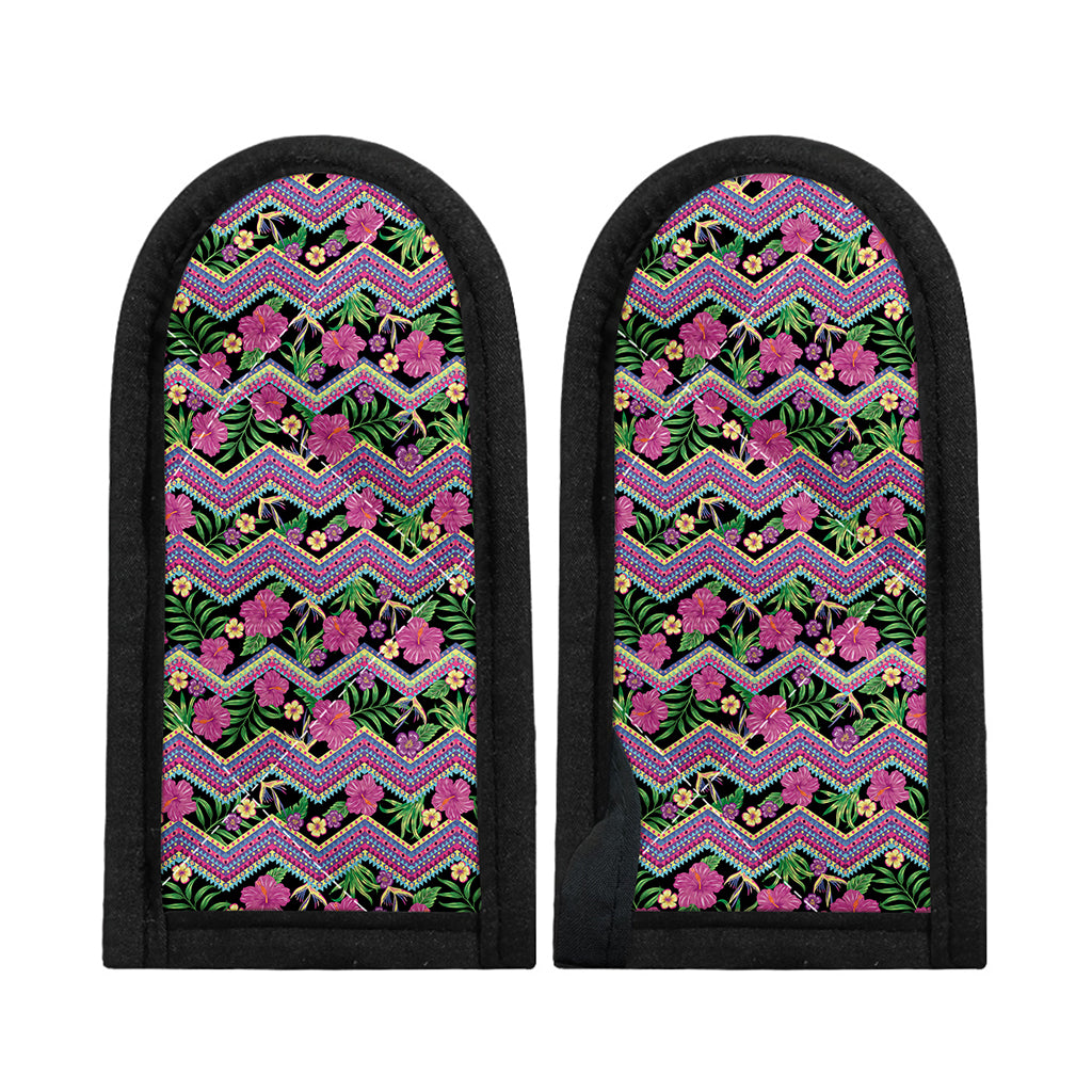 Tropical Hibiscus Flowers Aztec Print Skillet Handle Cover