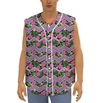 Tropical Hibiscus Flowers Aztec Print Sleeveless Baseball Jersey