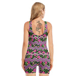 Tropical Hibiscus Flowers Aztec Print Sleeveless One Piece Swimsuit