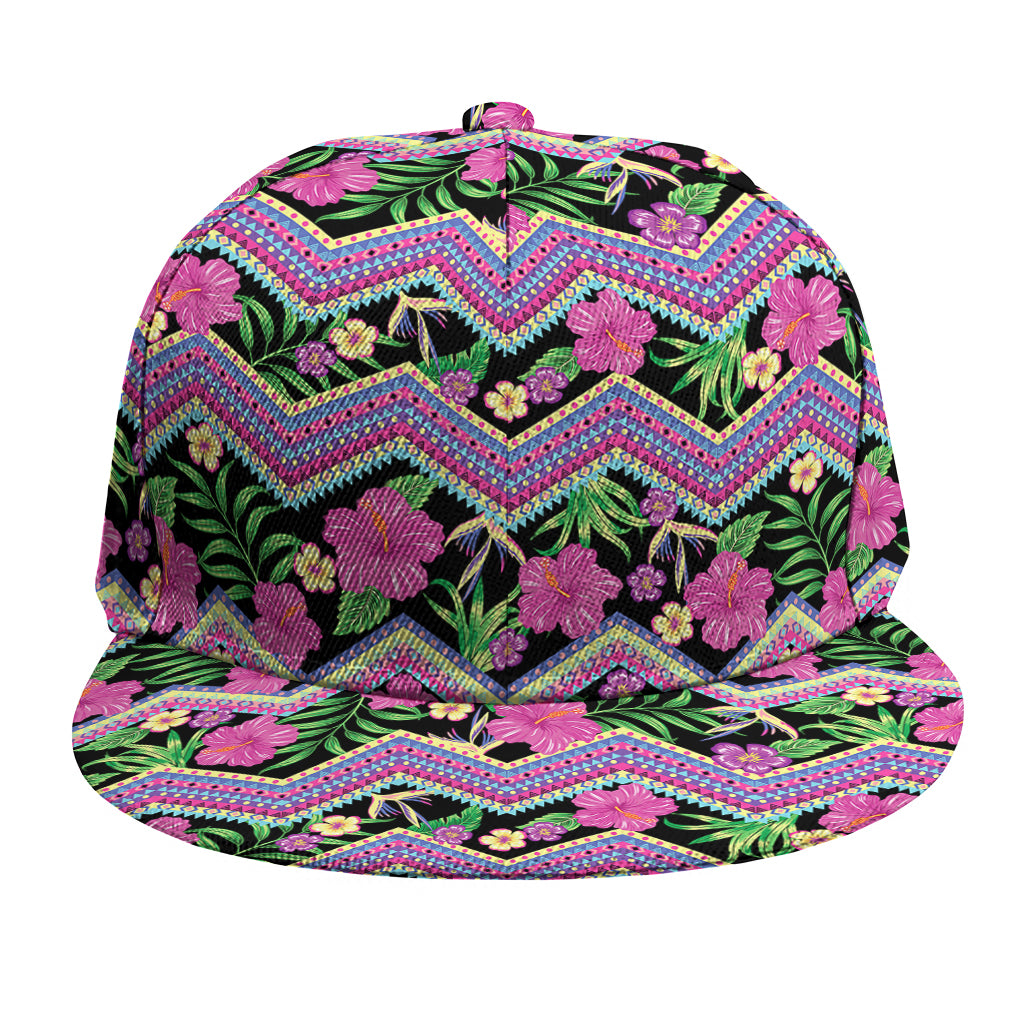 Tropical Hibiscus Flowers Aztec Print Snapback Cap
