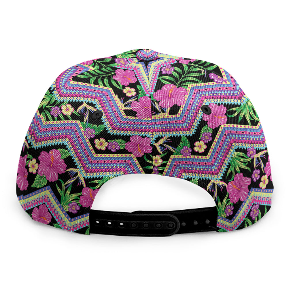Tropical Hibiscus Flowers Aztec Print Snapback Cap