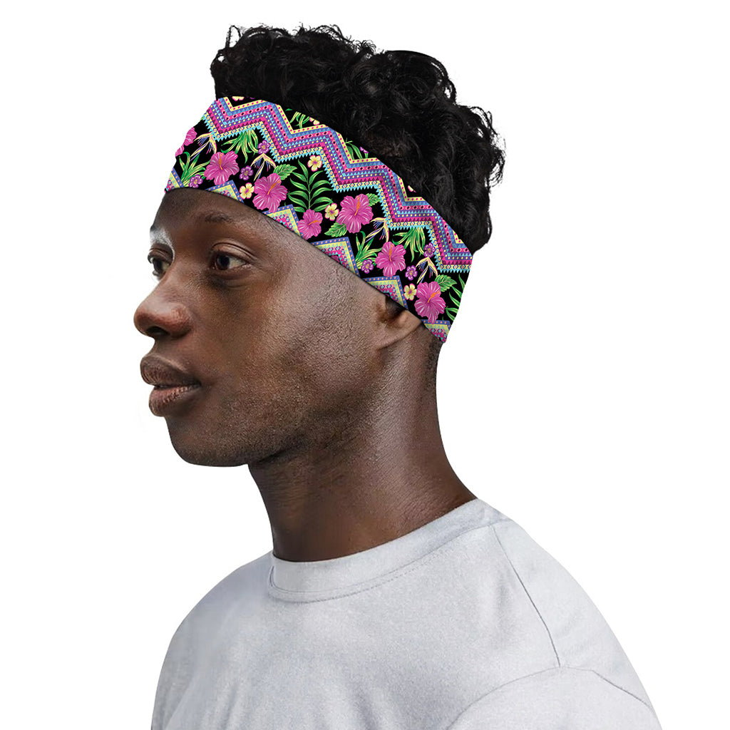 Tropical Hibiscus Flowers Aztec Print Sports Headband