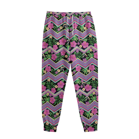 Tropical Hibiscus Flowers Aztec Print Sweatpants