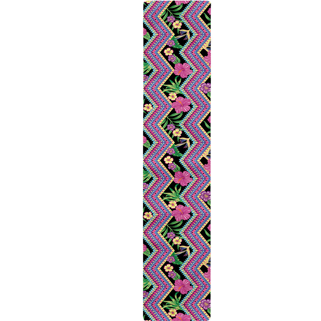 Tropical Hibiscus Flowers Aztec Print Table Runner