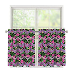 Tropical Hibiscus Flowers Aztec Print Tier Curtains
