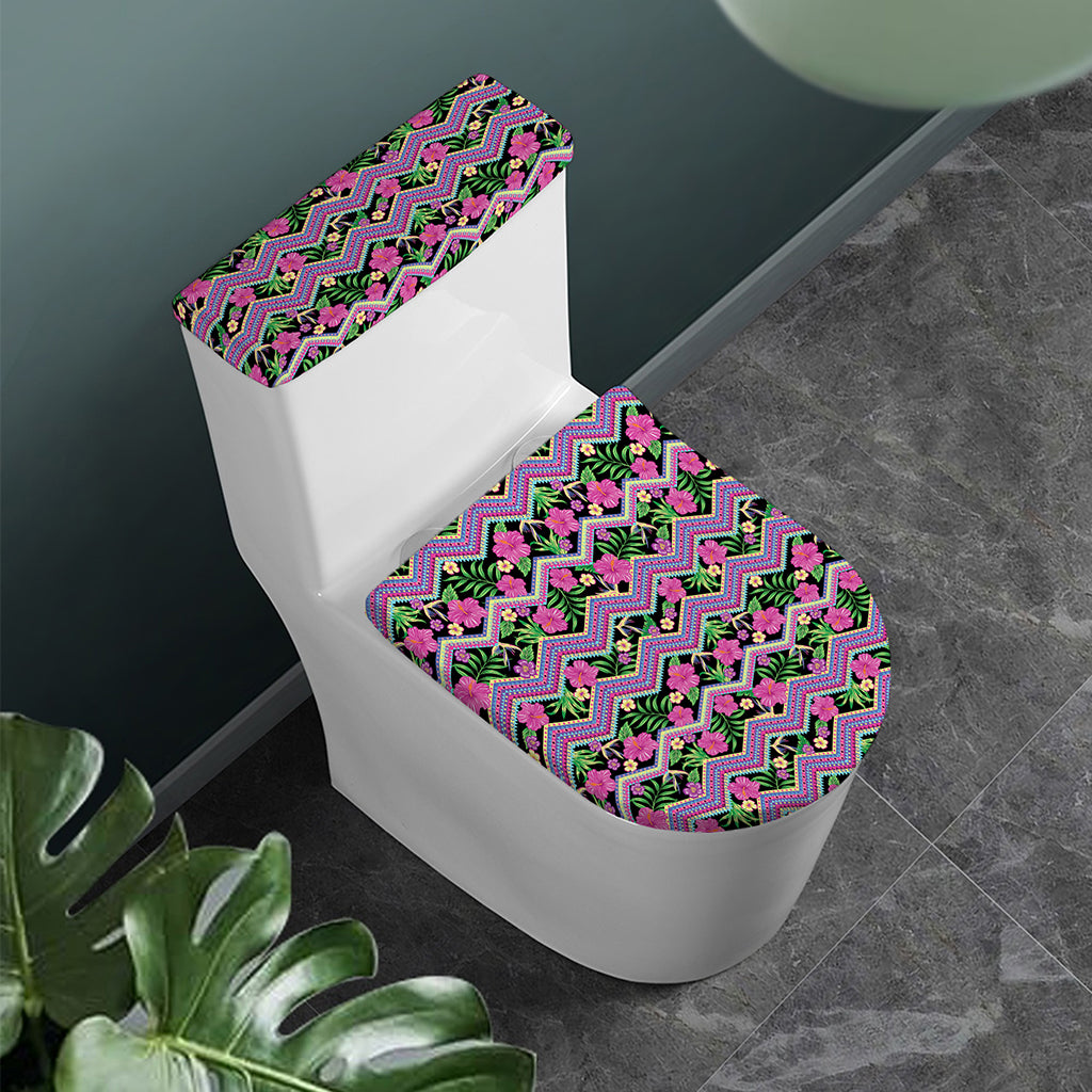 Tropical Hibiscus Flowers Aztec Print Toilet Lid And Tank Cover Set