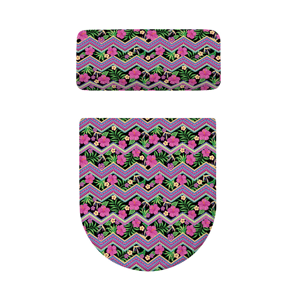 Tropical Hibiscus Flowers Aztec Print Toilet Lid And Tank Cover Set