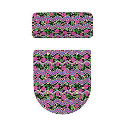 Tropical Hibiscus Flowers Aztec Print Toilet Lid And Tank Cover Set
