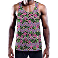 Tropical Hibiscus Flowers Aztec Print Men's Workout Tank Top