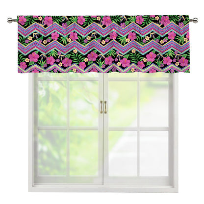 Tropical Hibiscus Flowers Aztec Print Window Valance