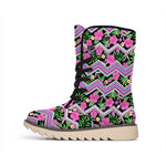 Tropical Hibiscus Flowers Aztec Print Winter Boots