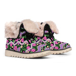Tropical Hibiscus Flowers Aztec Print Winter Boots