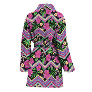 Tropical Hibiscus Flowers Aztec Print Women's Bathrobe