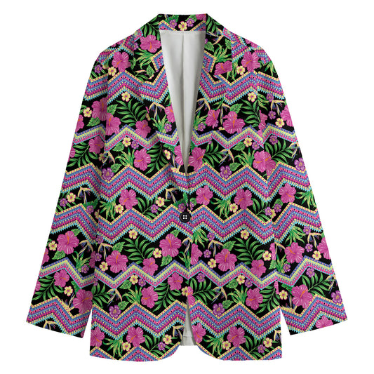 Tropical Hibiscus Flowers Aztec Print Women's Blazer