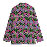 Tropical Hibiscus Flowers Aztec Print Women's Blazer